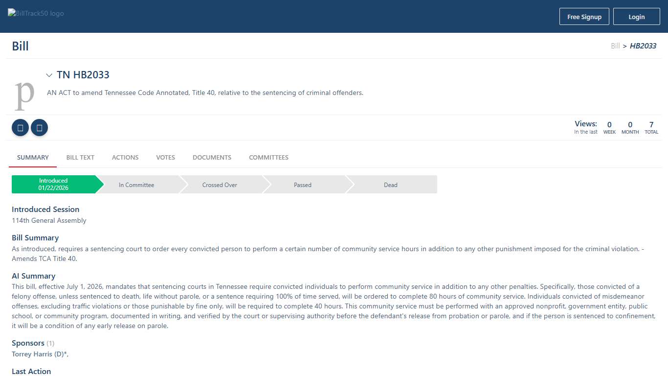 TN HB2033 BillTrack50