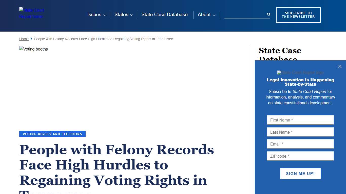 People with Felony Records Face High Hurdles to Regaining Voting Rights in Tennessee State Court Report